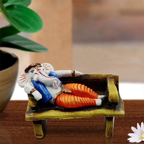 Unique Design Lord Ganesha Sitting On Bench Idol Multicolor Best for Home Decor - Karigaari India Aesthetic Home Decor