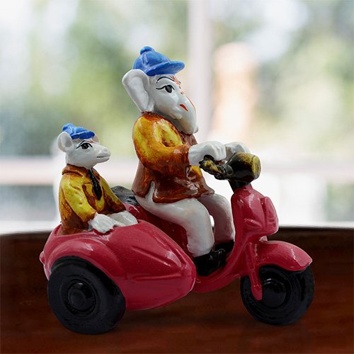 Unique Design Lord Ganesha Riding Scooter Idol Multicolor Best for Home Decor - Karigaari India Aesthetic Home Decor