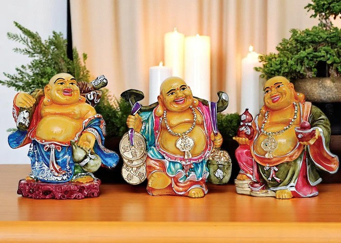 Handcrafted Ployresin Lord Buddha Three Standing With Laughing Multicolour Statues Showpiece Home Decor/Office Decor/Spiritual Gift - Karigaari India Aesthetic Home Decor