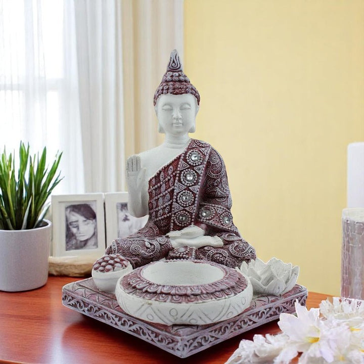 Handcrafted Ployresin Lord Buddha Meditating Statue Showpiece Home Decor/Office Decor/Spiritual Gift, Multicolour - Karigaari India Aesthetic Home Decor