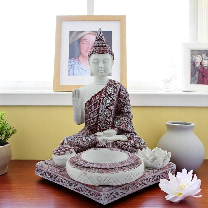 Handcrafted Ployresin Lord Buddha Meditating Statue Showpiece Home Decor/Office Decor/Spiritual Gift, Multicolour - Karigaari India Aesthetic Home Decor