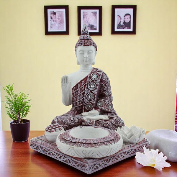 Handcrafted Ployresin Lord Buddha Meditating Statue Showpiece Home Decor/Office Decor/Spiritual Gift, Multicolour - Karigaari India Aesthetic Home Decor