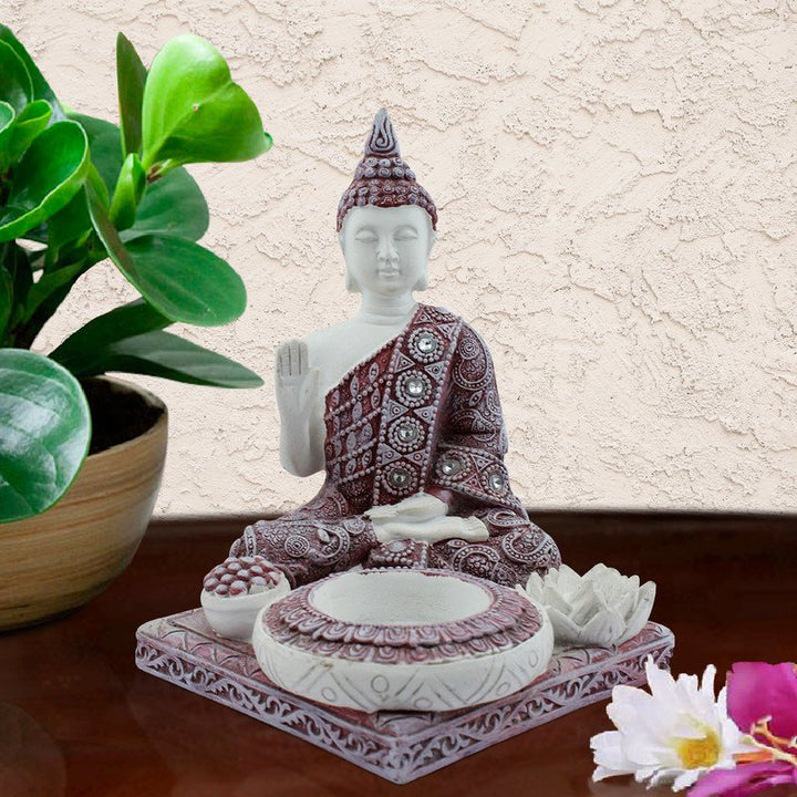 Handcrafted Ployresin Lord Buddha Meditating Statue Showpiece Home Decor/Office Decor/Spiritual Gift, Multicolour - Karigaari India Aesthetic Home Decor