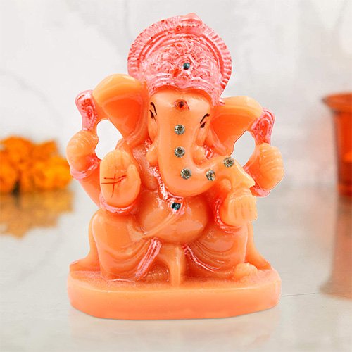 Unique Design Lord Ganesha Sitting Idol Orange Color Best for Home Decor