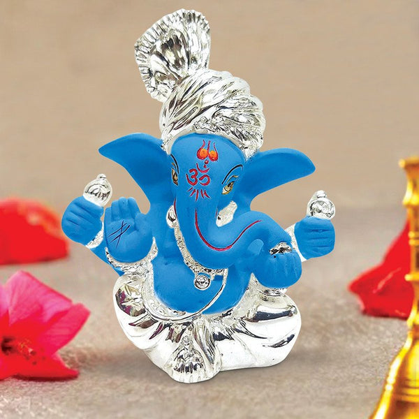 Stylish Blue Ceramic Ganesha Idol for Car Dashboard I Gifting