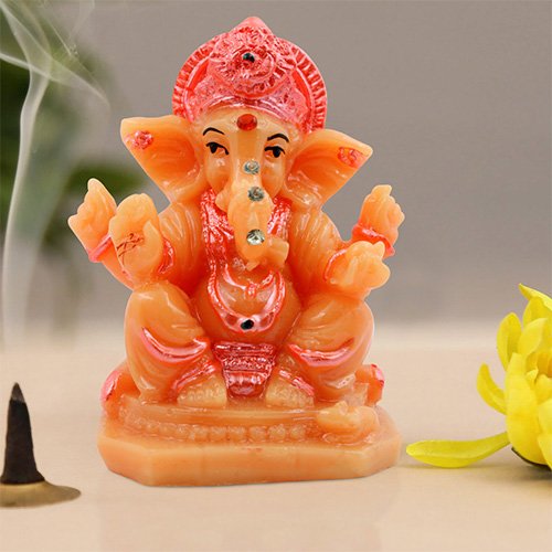 Unique Design Small Lord Ganesha Sitting Idol Orange And Pink Color Best for Home Decor
