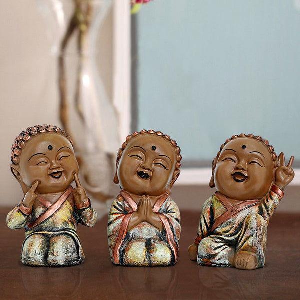 Handcrafted Ployresin Lord Buddha  Three Multicolour Sitting Statues Showpiece Home Decor/Office Decor/Spiritual Gift - Karigaari India Aesthetic Home Decor
