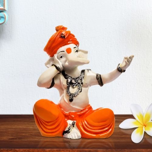 Unique Little Lord Ganesha Singing Idol Orange Best for Home Decor