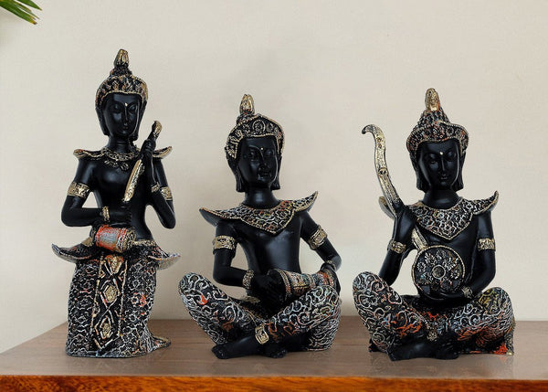 Handcrafted Ployresin Lord Buddha Black Colour Statues Showpiece Home Decor/Office Decor/Spiritual Gift, Three Pieces - Karigaari India Aesthetic Home Decor