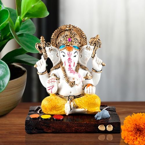 Lord Ganesha Idol Sitting Wearing Yellow Dhoti Best Item for Home Decor