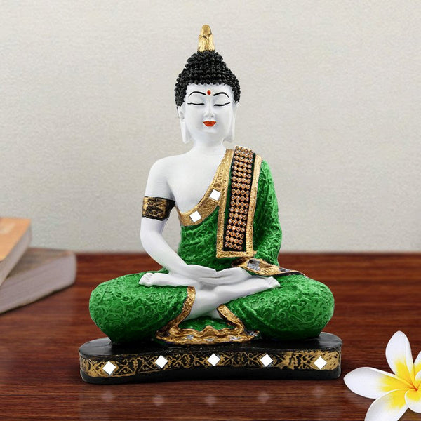 Handcrafted Ployresin Lord Buddha Sitting And Meditation Green Colour Statue Showpiece Home Decor/Office Decor/Spiritual Gift