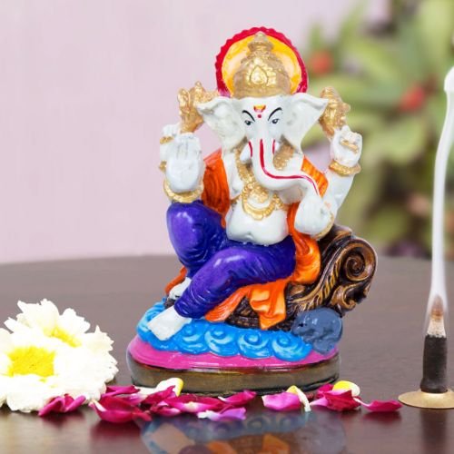 Unique Design Little Lord Ganesha Sitting With One Leg Down Idol Multicolor Best Item for Home Decor