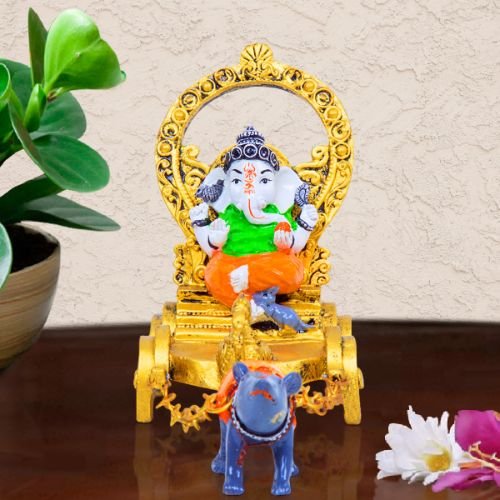 Unique Design Lord Ganesh Sitting In rath Idol Best Item for Home Decor - Karigaari India Aesthetic Home Decor