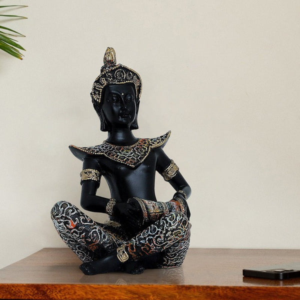 Handcrafted Ployresin Lord Buddha Black Colour Sitting Statue Showpiece Home Decor/Office Decor/Spiritual Gift - Karigaari India Aesthetic Home Decor