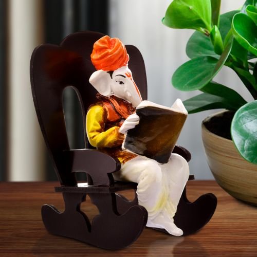Unique Little Lord Ganesha Sitting On Chair Reading Idol Best Item for Home Decor