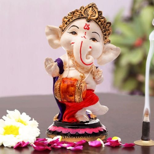 Unique Little Lord Ganesha Playing Dhol Idol Black Multicolor Best Item for Home Decor