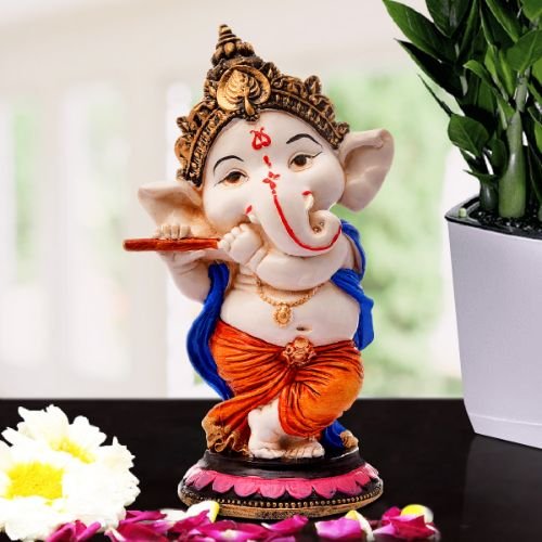 Unique Lord Ganesha Idol Standing & Playing Flute Best Item for Home Decor Multicolor - Karigaari India Aesthetic Home Decor