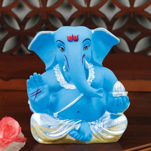 Ceramic Silver Plated Ganesha for Car Dashboard