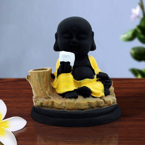 Handcrafted Ployresin Lord Buddha Sitting Statue Showpiece Home Decor/Office Decor/Spiritual Gift,Black And Yellow Colour