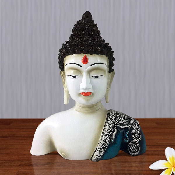 Handcrafted Ployresin Lord Buddha White Colour Statue Upto The Shoulder Showpiece Home Decor/Office Decor/Spiritual Gift