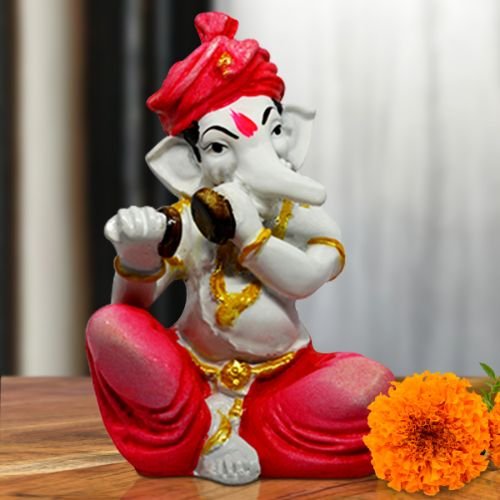 Little Lord Ganesha Idol Playing Instruments Best & Unique Design Pink for Home Decor - Karigaari India Aesthetic Home Decor