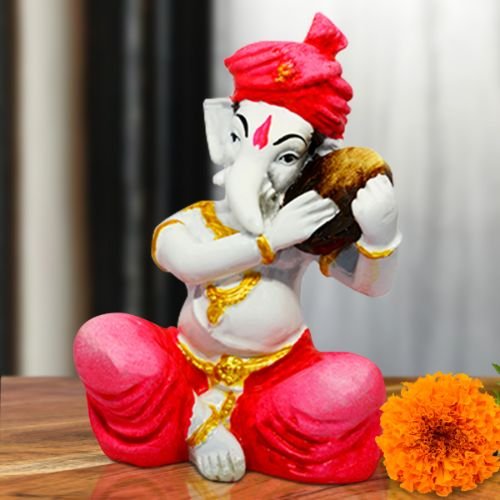 Little Lord Ganesha Idol Playing Instruments Best & Unique Design Pink Color for Home Decor