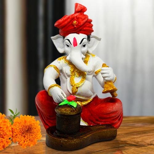 Small Lord Ganesha Idol Playing Instruments Best & Unique Design Pink Color for Home Decor