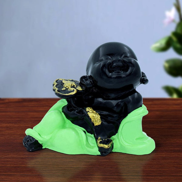 Handcrafted Ployresin Lord Buddha Sleeping Statue Showpiece Home Decor/Office Decor/Spiritual Gift, Black And Green Colour - Karigaari India Aesthetic Home Decor