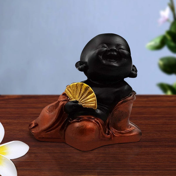 Handcrafted Ployresin Lord Buddha Sitting And Sleeping With Hand Fan Statue Showpiece Home Decor/Office Decor/Spiritual Gift - Karigaari India Aesthetic Home Decor