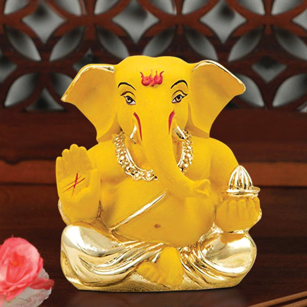 Ceramic Gold Plated Ganesha for Car & Home decor purpose