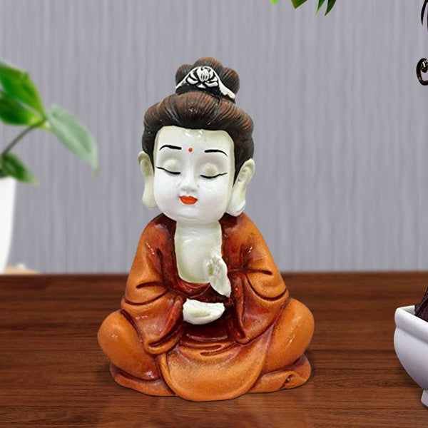 Handcrafted Ployresin Lord Buddha Sitting Statue Showpiece Home Decor/Office Decor/Spiritual Gift, Orange - Karigaari India Aesthetic Home Decor