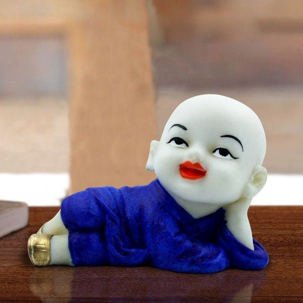 Handcrafted Ployresin Lord Buddha Sleeping Statue Showpiece Home Decor/Office Decor/Spiritual Gift, White And Blue