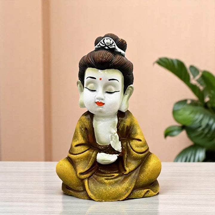 Handcrafted Ployresin Lord Buddha Sitting Statue Showpiece Home Decor/Office Decor/Spiritual Gift, Gold - Karigaari India Aesthetic Home Decor