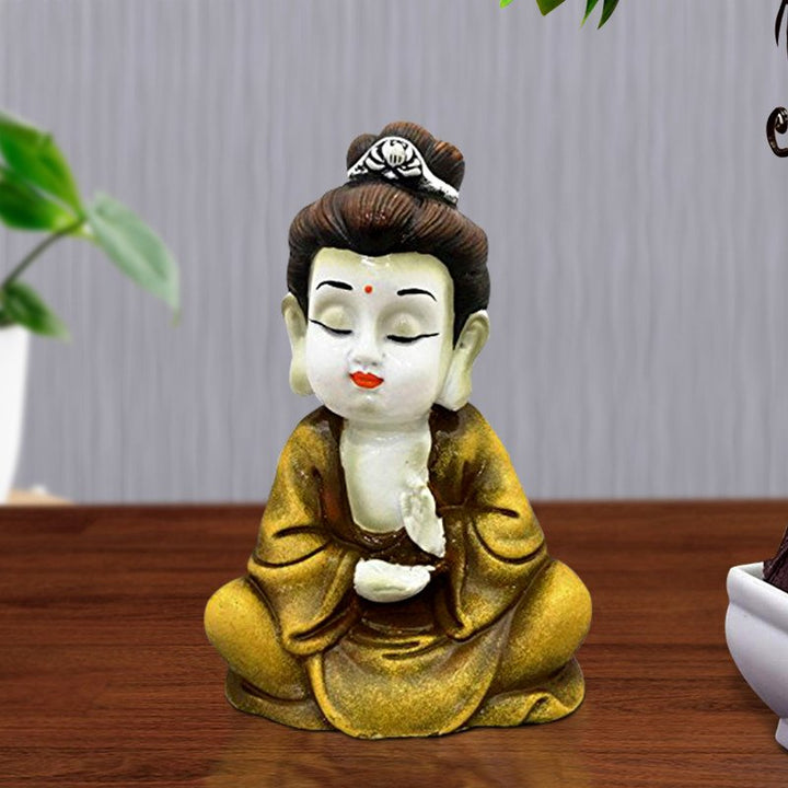 Handcrafted Ployresin Lord Buddha Sitting Statue Showpiece Home Decor/Office Decor/Spiritual Gift, Gold - Karigaari India Aesthetic Home Decor