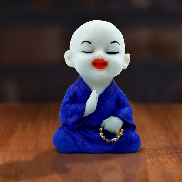 Handcrafted Ployresin Lord Buddha Sitting And Meditating Statue Showpiece Home Decor/Office Decor/Spiritual Gift, White And Blue
