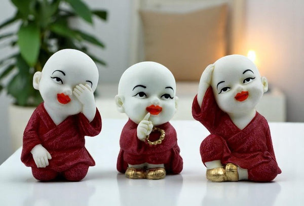Handcrafted Ployresin Lord Buddha Three Sitting Statue Showpiece Home Decor/Office Decor/Spiritual Gift, White And Red - Karigaari India Aesthetic Home Decor