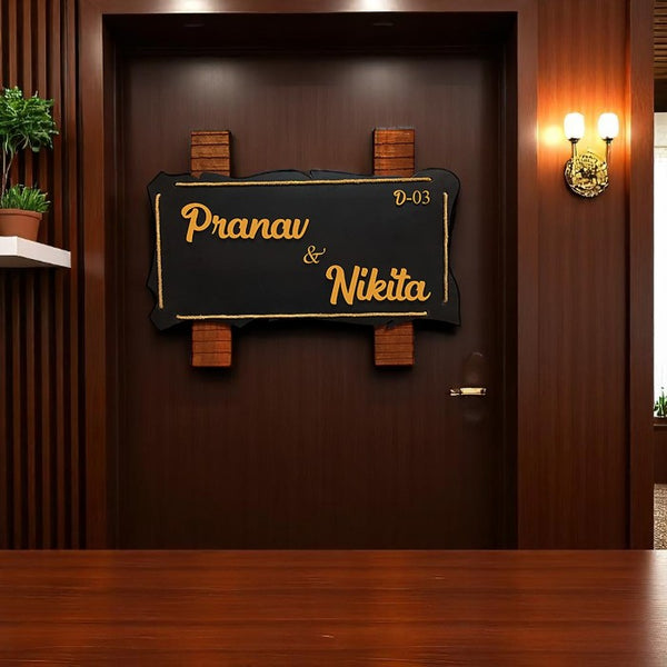Durable Personalized Wooden Name Plate for House Beautiful Custom (Black)