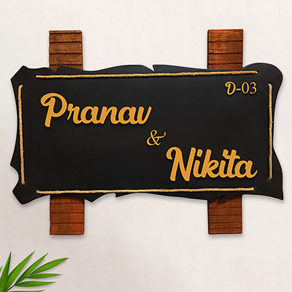 Durable Personalized Wooden Name Plate for House Beautiful Custom (Black)