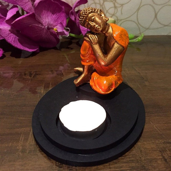 Handcrafted Ployrein Lord Buddha Sitting And Relaxing Orange Colour  Statue Showpiece Home Decor/Office Decor/Spiritual Gift - Karigaari India Aesthetic Home Decor