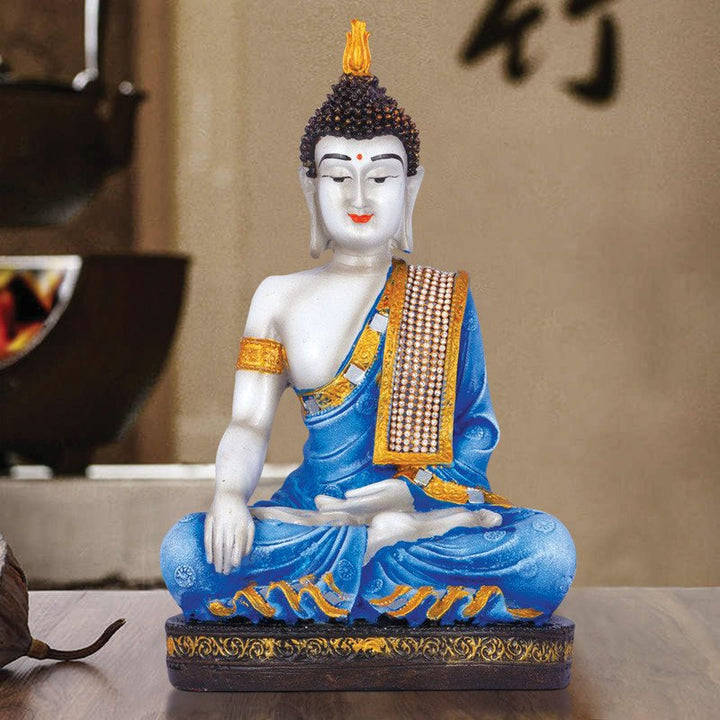Handcrafted Ployresin Lord Buddha Meditating  Statue Showpiece Home Decor/Office Decor/Spiritual Gift, Blue - Karigaari India Aesthetic Home Decor