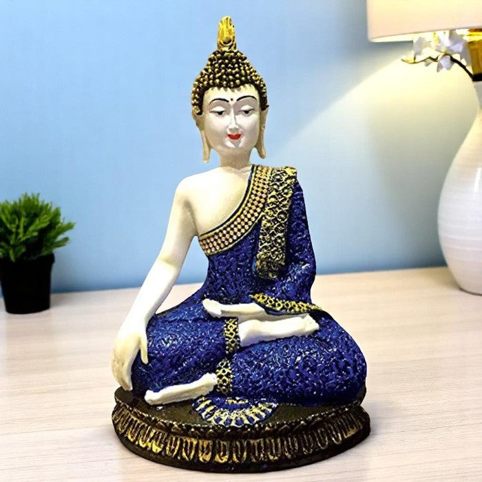 Handcrafted Ployresin Lord Buddha Sitting Blue Colour Statue Showpiece Home Decor/Office Decor/Spiritual Gift - Karigaari India Aesthetic Home Decor