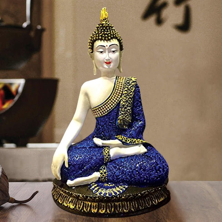 Handcrafted Ployresin Lord Buddha Sitting Blue Colour Statue Showpiece Home Decor/Office Decor/Spiritual Gift - Karigaari India Aesthetic Home Decor