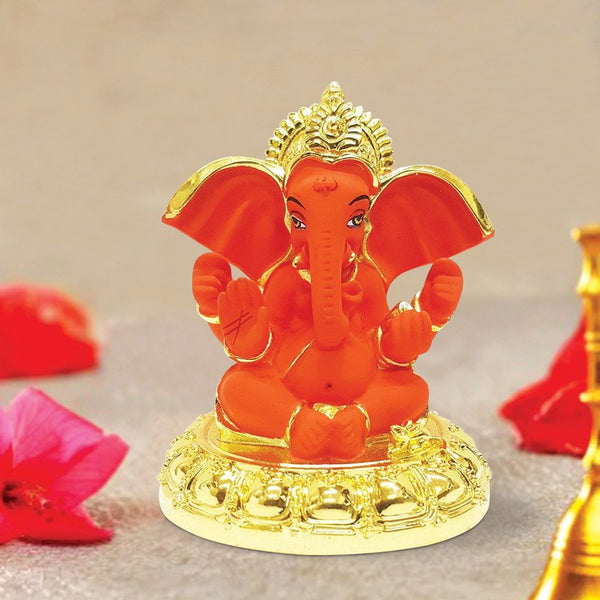 Ceramic Gold Plated Ganesha with Big Ears for Car