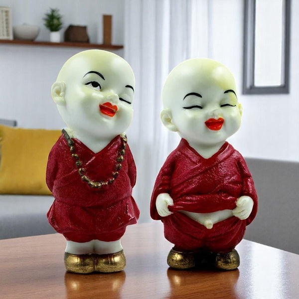 Handcrafted Ployresin Lord Buddha Two Standing White And Red Statues Showpiece Home Decor/Office Decor/Spiritual Gift - Karigaari India Aesthetic Home Decor