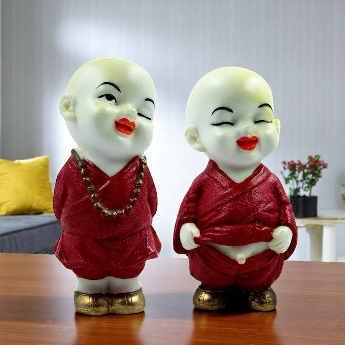 Handcrafted Ployresin Lord Buddha Two Standing White And Red Statues Showpiece Home Decor/Office Decor/Spiritual Gift - Karigaari India Aesthetic Home Decor