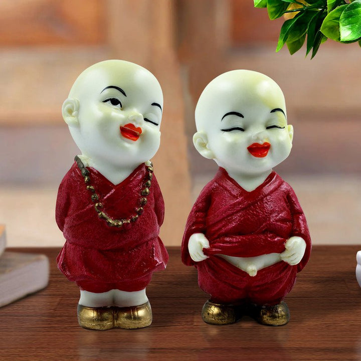 Handcrafted Ployresin Lord Buddha Two Standing White And Red Statues Showpiece Home Decor/Office Decor/Spiritual Gift - Karigaari India Aesthetic Home Decor