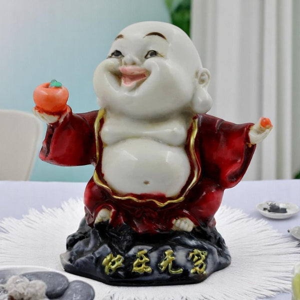 Handcrafted Ployresin Lord Buddha Standing On Stone And Laughing Statue Showpiece Home Decor/Office Decor/Spiritual Gift, Red - Karigaari India Aesthetic Home Decor