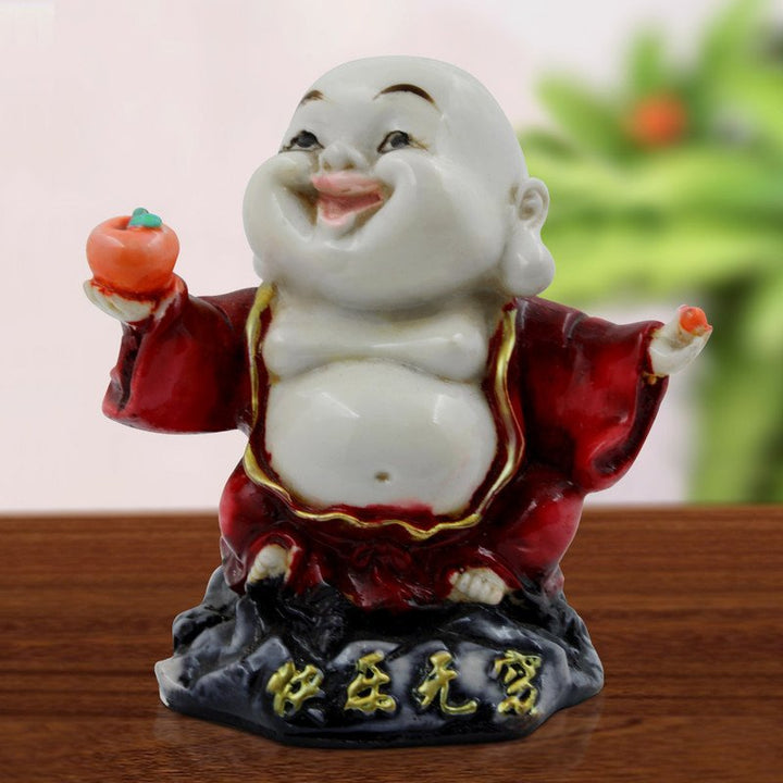 Handcrafted Ployresin Lord Buddha Standing On Stone And Laughing Statue Showpiece Home Decor/Office Decor/Spiritual Gift, Red - Karigaari India Aesthetic Home Decor