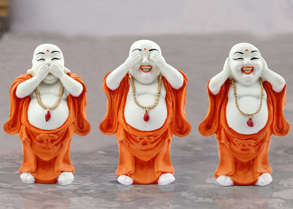 Handcrafted Ployresin Lord Buddha Three Standing White And Orange Statues Showpiece Home Decor/Office Decor/Spiritual Gift - Karigaari India Aesthetic Home Decor