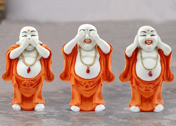 Handcrafted Ployresin Lord Buddha Three Standing White And Orange Statues Showpiece Home Decor/Office Decor/Spiritual Gift - Karigaari India Aesthetic Home Decor